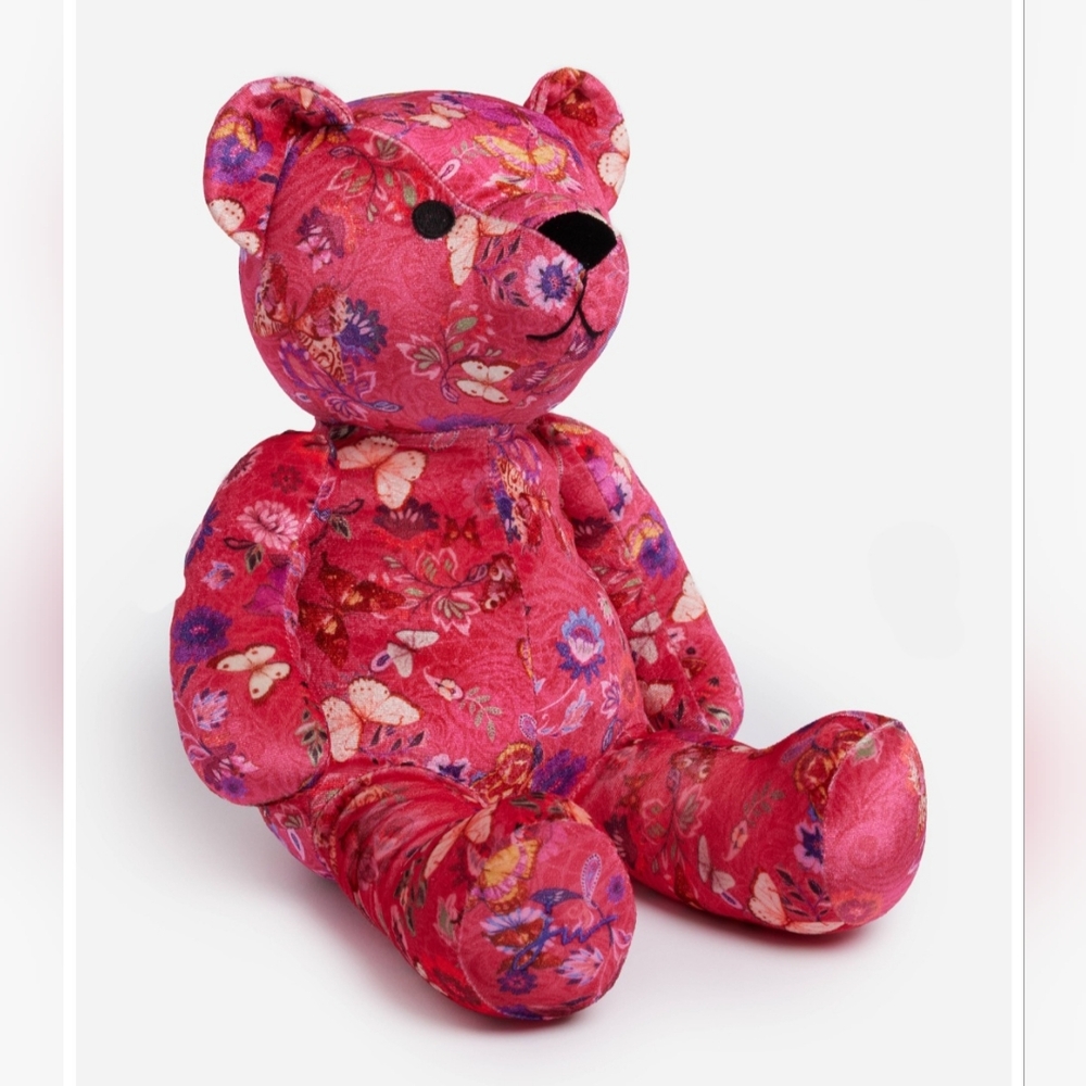 Johnny Was Luisa Bear Pink Floral Butterfly Velvet Plush Boho Collectible